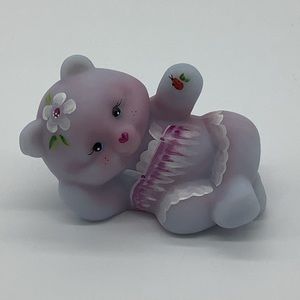 Fenton hand painted satin glass bear with ladybug.